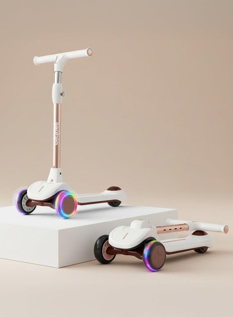 BAYBEE Glyde Skate Scooter For Kids 3 Wheel Kids Scooter With Foldable 4 Height Adjustable Handle Baby Scooter With Led Pu Wheels Smart Kick Scooter For Children 3 To 12 Years Boys Girls White - Image 1