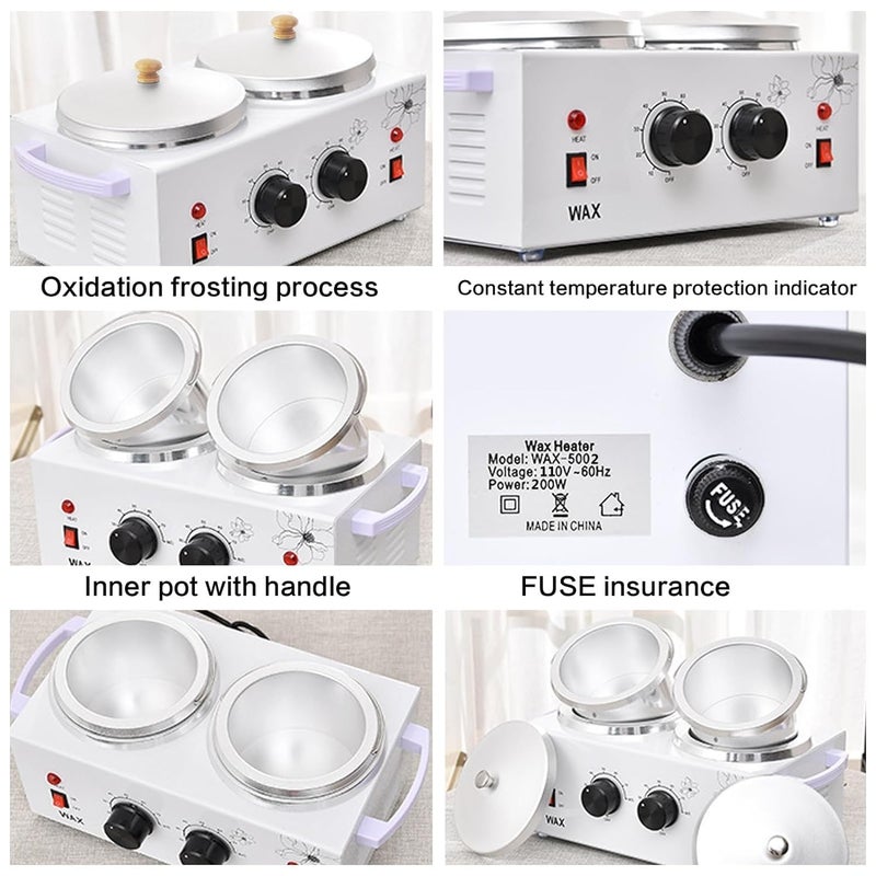 folconroad 1.2L Double Portable Wax Warmer Machine for Painless Hair Removal, Women Men Professional Wax Heater with Adjustable Temperature Set, 40pcs Sticks - Image 3