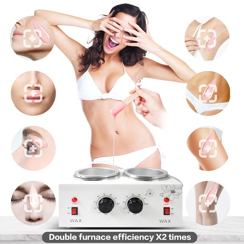 folconroad 1.2L Double Portable Wax Warmer Machine for Painless Hair Removal, Women Men Professional Wax Heater with Adjustable Temperature Set, 40pcs Sticks - Image 5