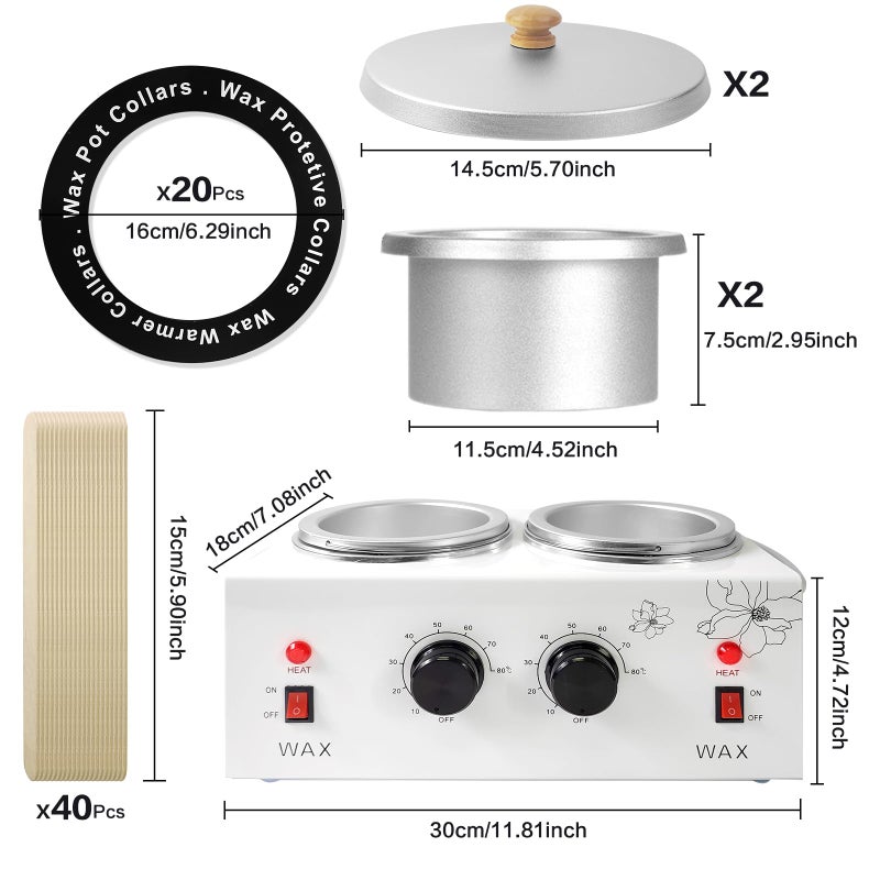 folconroad 1.2L Double Portable Wax Warmer Machine for Painless Hair Removal, Women Men Professional Wax Heater with Adjustable Temperature Set, 40pcs Sticks - Image 4
