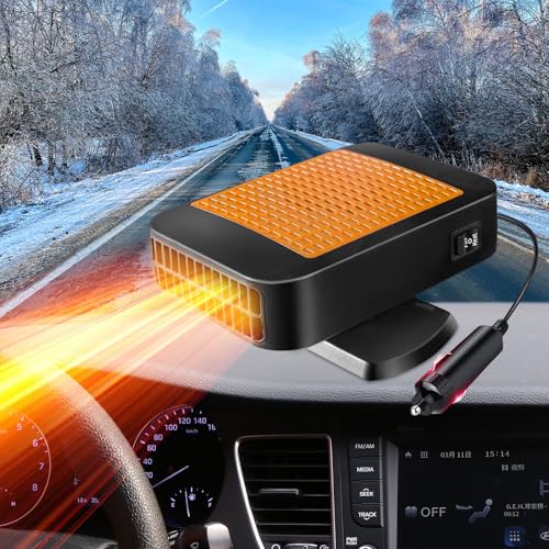 KINOWJI Portable Car Heater,12V 200W Fast Heating Defroster 2 in 1 Automobile Windshield Fast Heaters Car Heater That Plugs into Cigarette Lighter for Car, SUV, Trucks (Orange Black) - Image 1