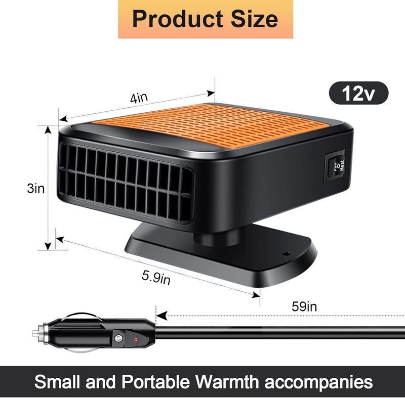 KINOWJI Portable Car Heater,12V 200W Fast Heating Defroster 2 in 1 Automobile Windshield Fast Heaters Car Heater That Plugs into Cigarette Lighter for Car, SUV, Trucks (Orange Black) - Image 5