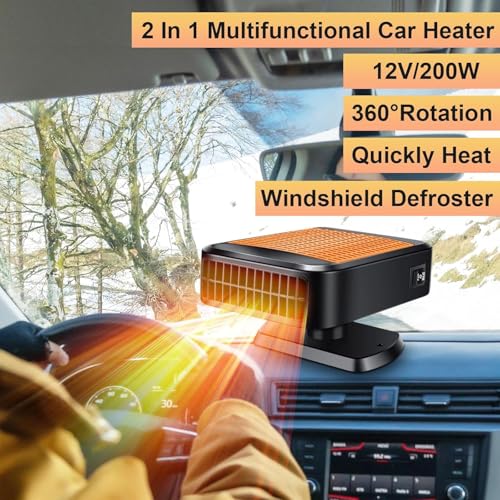 KINOWJI Portable Car Heater,12V 200W Fast Heating Defroster 2 in 1 Automobile Windshield Fast Heaters Car Heater That Plugs into Cigarette Lighter for Car, SUV, Trucks (Orange Black) - Image 3