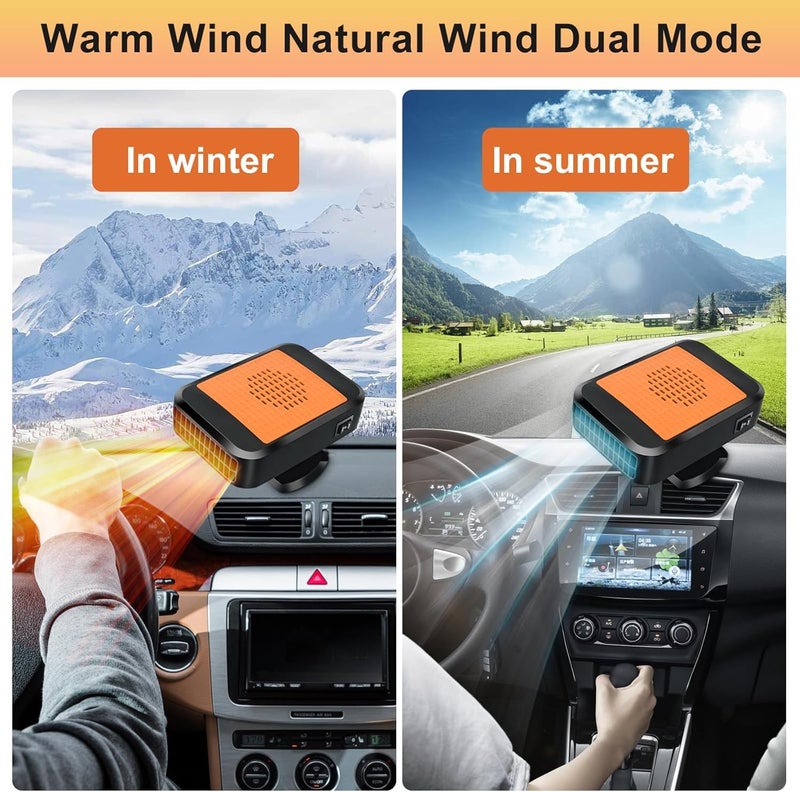 KINOWJI Portable Car Heater,12V 200W Fast Heating Defroster 2 in 1 Automobile Windshield Fast Heaters Car Heater That Plugs into Cigarette Lighter for Car, SUV, Trucks (Orange Black) - Image 2