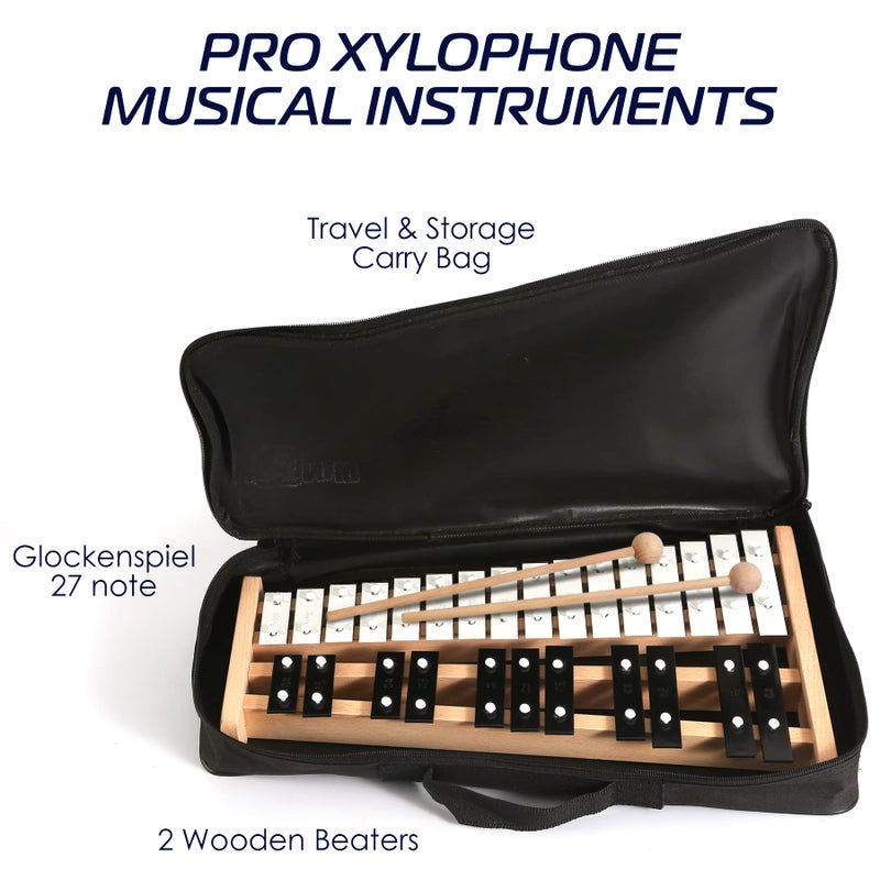 MINIARTIS Glockenspiel Xylophone | Full Size Glockenspiel Xylophone 27 Note Metal Keys for Adults & Kids | Percussion Instrument Includes 2 Wooden Beaters and Carry Case - Image 2