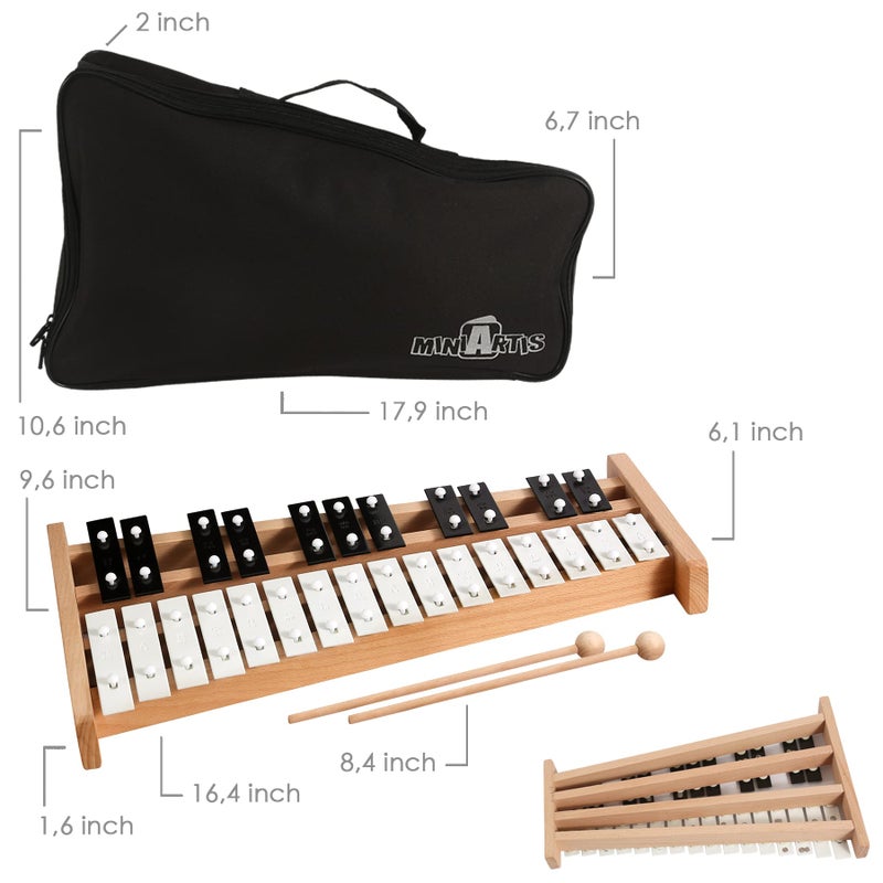 MINIARTIS Glockenspiel Xylophone | Full Size Glockenspiel Xylophone 27 Note Metal Keys for Adults & Kids | Percussion Instrument Includes 2 Wooden Beaters and Carry Case - Image 4