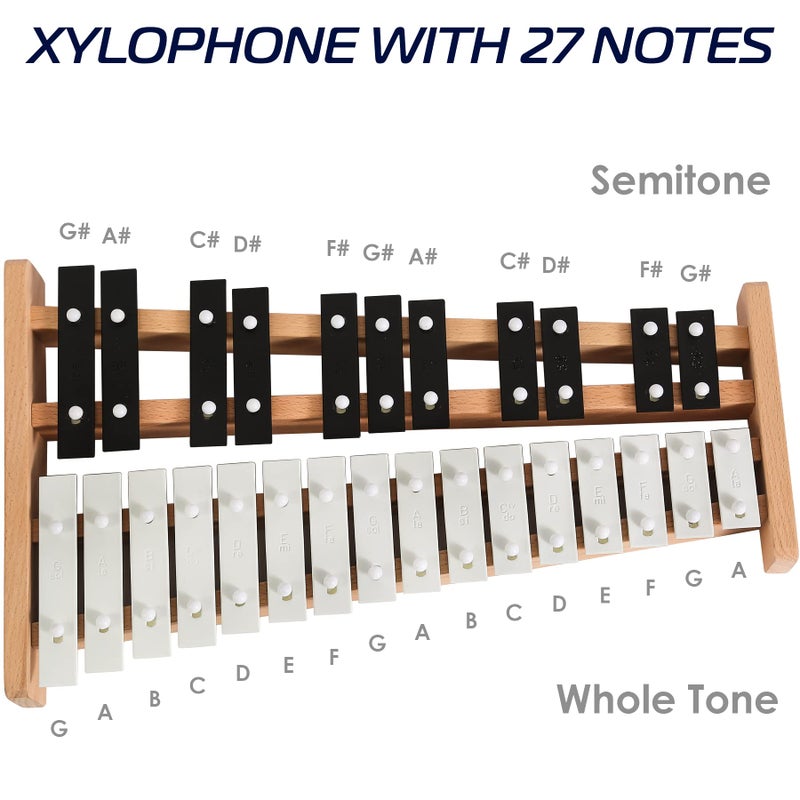 MINIARTIS Glockenspiel Xylophone | Full Size Glockenspiel Xylophone 27 Note Metal Keys for Adults & Kids | Percussion Instrument Includes 2 Wooden Beaters and Carry Case - Image 3
