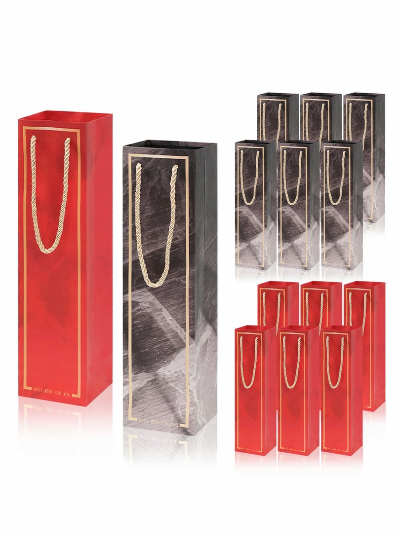 KASTWAVE 12Pcs   Bottle Gift Bags with Handles, Reusable Paper   Gift Bags Bulk for Birthday Wedding Holiday Housewarming - 3.54 x 3.15 x 13.78 Inch - Image 1