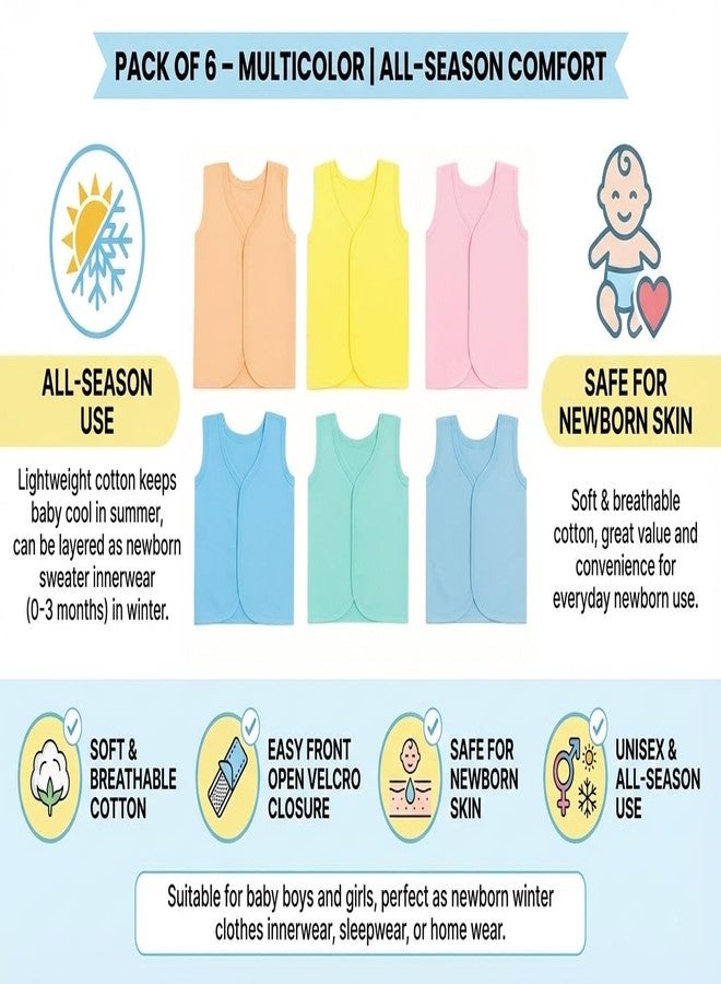 Velbk Newborn Baby Cotton Velcro Jhabla 0-3 Months | Soft Infant Front Open Jhabla for Just Born Baby | Easy Wear Muslin Jablas | Multicolor Assorted Pack of 6 - Image 5