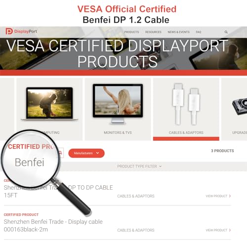 BENFEI [VESA Certified DisplayPort to DisplayPort 3 Meter Cable, DP to DP Male to Male Cable, Supports 4K@60Hz, 2K@165Hz Compatible for Lenovo, Dell, HP, ASUS and More - Image 2