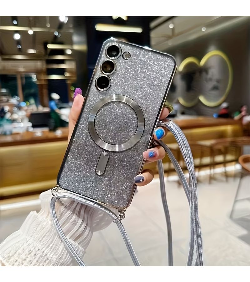 غطاء هاتف فاخر بلون ذهبي لامع مزين بلمسات مغناطيسية للسيدات، متوافق مع هاتف Galaxy S20 Ultra، يدعم الشحن اللاسلكي - Image 5