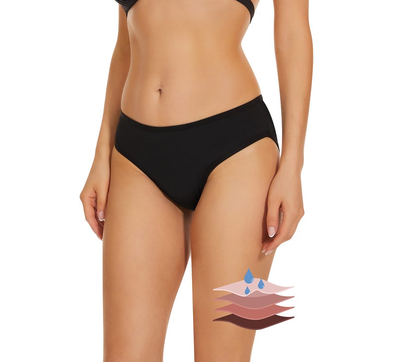 Leovqn Period Swimwear Leakproof Swim Bottoms UPF 50+ Waterproof Menstrual Bathing Suit Bikini Bottom for Teens Women New Black - Image 1
