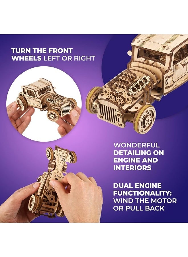 UGEARS نموذج سيارة UGEARS ثلاثي الأبعاد - سيارة هوت رود الفأر الغاضب بمحركات مزدوجة مبتكرة - ألغاز خشبية ثلاثية الأبعاد للبالغين والعائلة بأكملها - نماذج سيارات هوت رود بمقياس واقعي للبناء - مجموعات نماذج الألغاز ثلاثية الأبعاد - Image 1