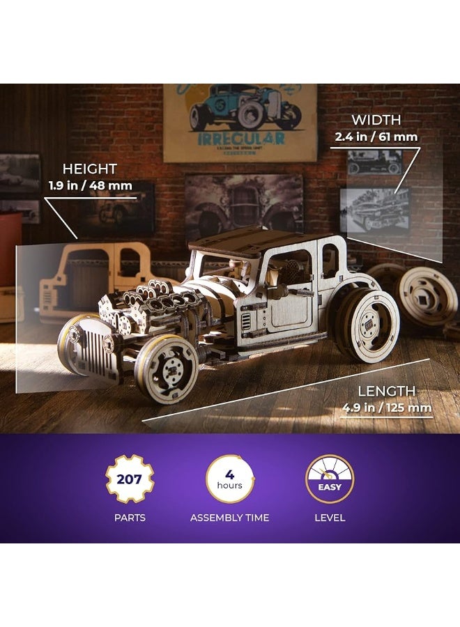 UGEARS نموذج سيارة UGEARS ثلاثي الأبعاد - سيارة هوت رود الفأر الغاضب بمحركات مزدوجة مبتكرة - ألغاز خشبية ثلاثية الأبعاد للبالغين والعائلة بأكملها - نماذج سيارات هوت رود بمقياس واقعي للبناء - مجموعات نماذج الألغاز ثلاثية الأبعاد - Image 2