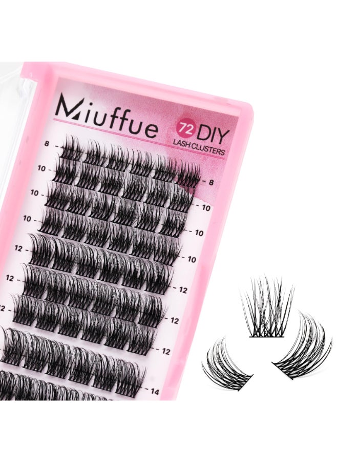 Miuffue DIY Eyelash Extensions 72 PCs Cluster Lashes Super Thin Band Soft Mixed Tray Wispy Individual Lashes Fluffy C816mix - Image 2