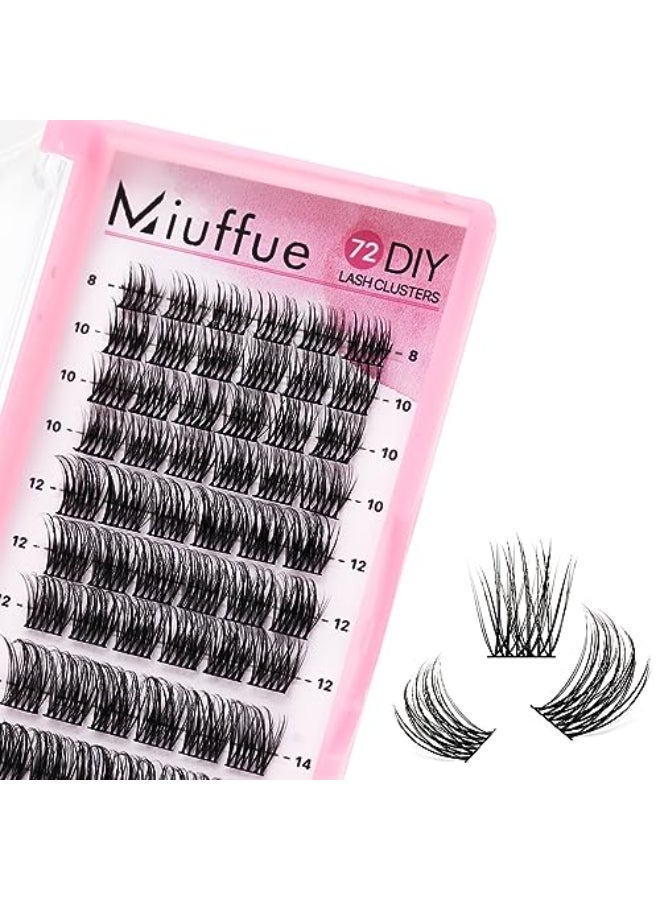 Miuffue DIY Eyelash Extensions 72 PCs Cluster Lashes Super Thin Band Soft Mixed Tray Wispy Individual Lashes Fluffy C816mix - Image 1