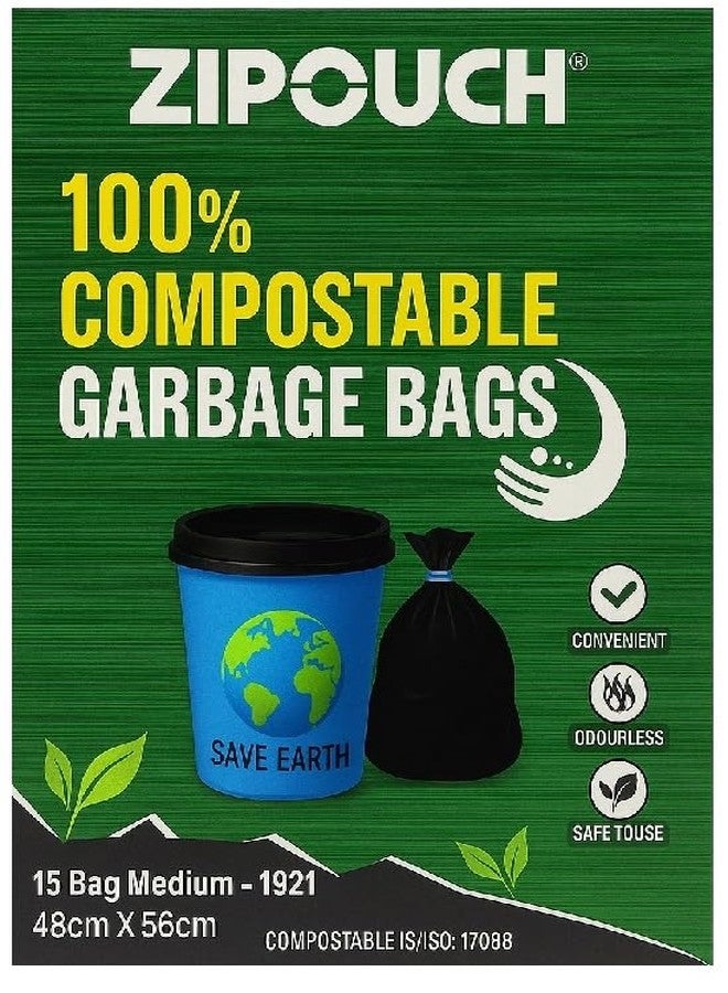 ZIPOUCH Compostable Garbage Covers Medium Size 19x21 Inches | 75 Bags (5 Packs of 15) | Dustbin Covers, Bin Bag, Garbage Bag Medium Size, Trash Bags, Eco Friendly Waste Bags - Image 2