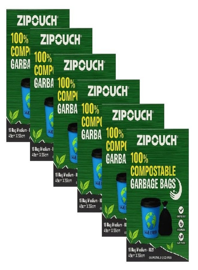 ZIPOUCH Compostable Garbage Covers Medium Size 19x21 Inches | 75 Bags (5 Packs of 15) | Dustbin Covers, Bin Bag, Garbage Bag Medium Size, Trash Bags, Eco Friendly Waste Bags - Image 1