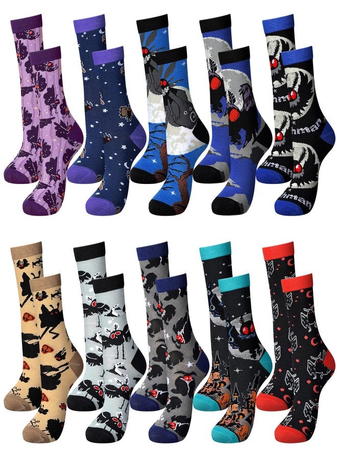Liitrsh 10 Pairs Mothman Socks Crew Funny Novelty Cotton Socks for Men Women Adult Cryptid Christmas Mothman Gift for Family Friends Christmas Stuff Gifts - Image 1