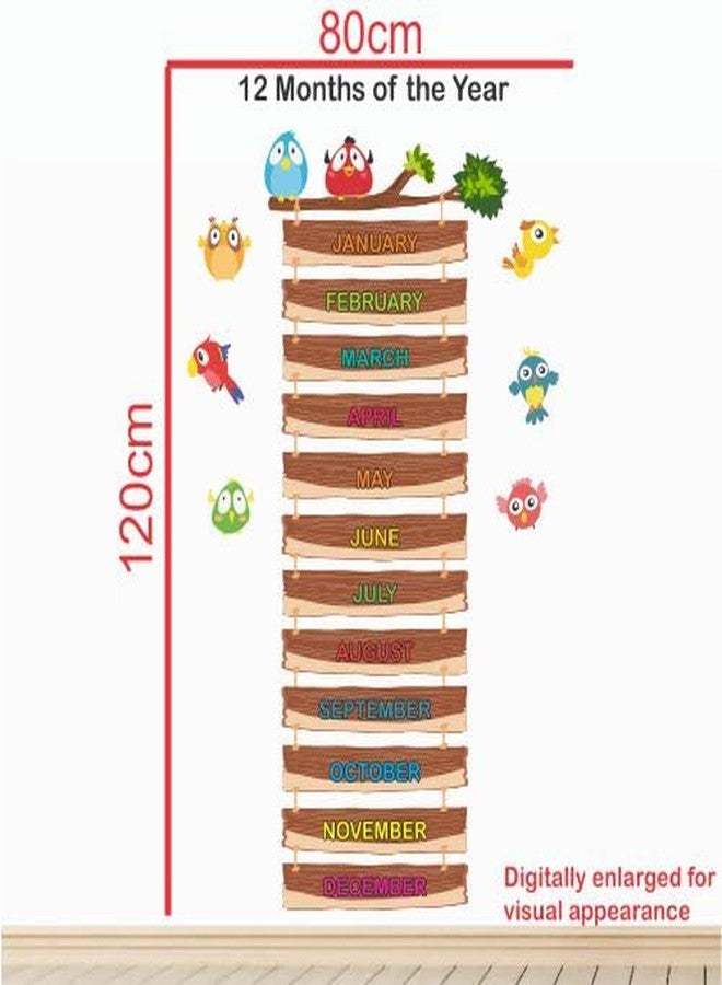 عصا لي ملصق حائط StickMe لأشهر السنة الـ 12 - ملصقات فينيل ذاتية اللصق قابلة للتقشير واللصق لغرفة الأطفال، التعليم، الحضانة، رياض الأطفال، ديكور الحائط -SM704 (متعدد الألوان - 80 سم × 120 سم) - Image 4