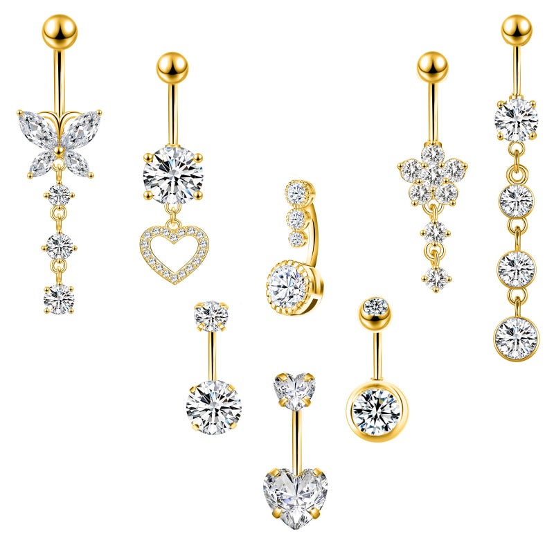 Stainless Steel Gold Navel Nail Set 8-piece Set - Image 1
