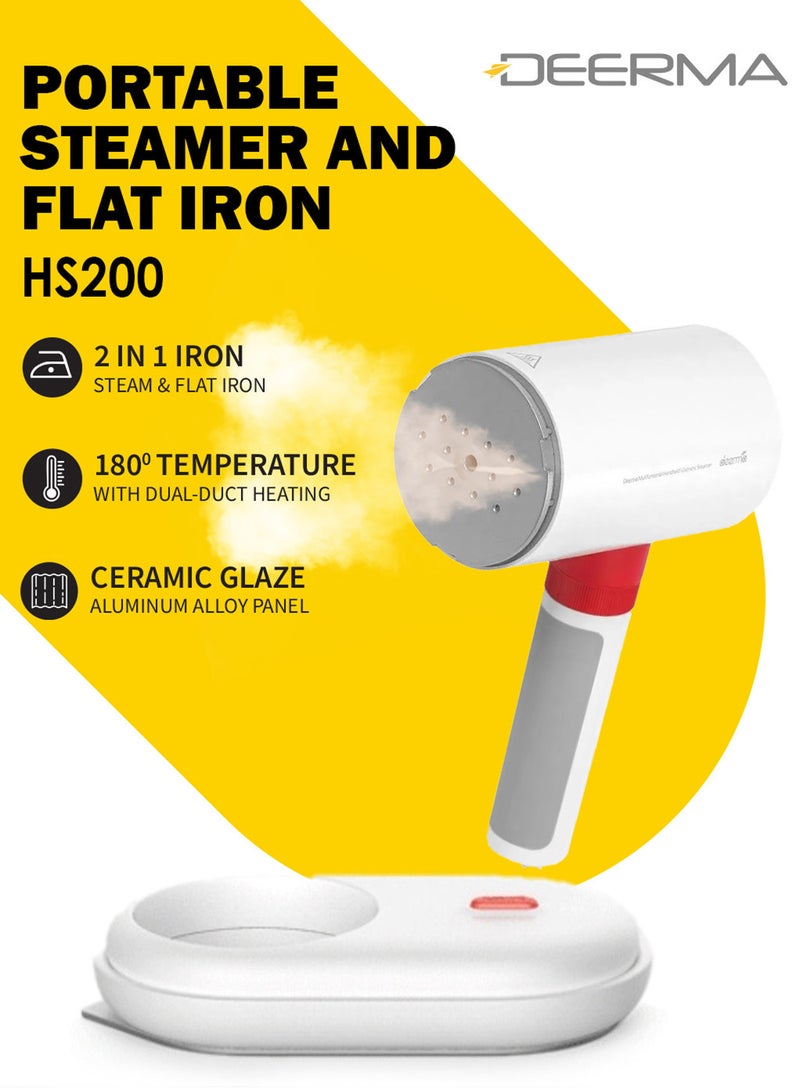 Deerma 2 In 1 Portable Multi-Function Steam And Flat Iron Intelligent Preheating System 0.5b High Pressure Dual-Duct Heating 110 ml 1000 W HS200 White - Image 1