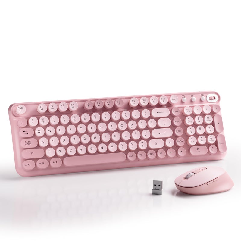 Wireless Keyboard and Mouse Combo, Full-Size 2.4G Set with Number Pad, Long Battery Life, Plug Play for Office and Student Use (Pink) - Image 1