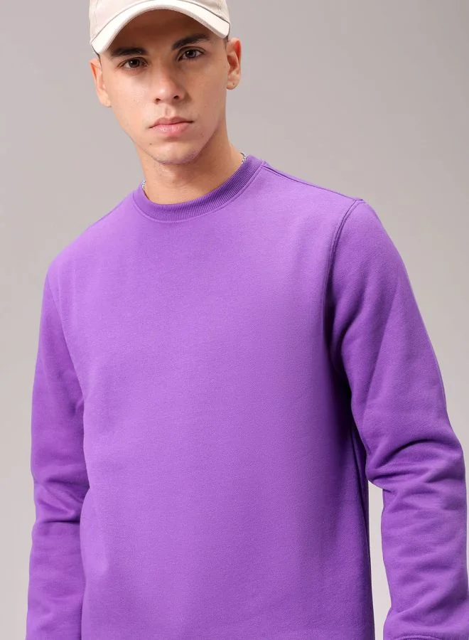 The Indian Garage Co Men Regular Fit Solid Crew Neck Overhead Sweatshirt