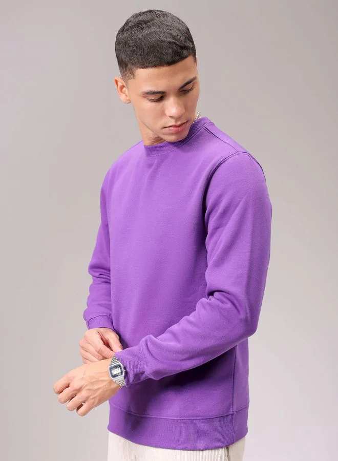 The Indian Garage Co Men Regular Fit Solid Crew Neck Overhead Sweatshirt