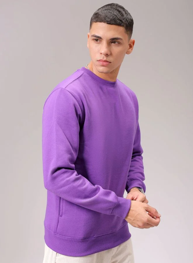 The Indian Garage Co Men Regular Fit Solid Crew Neck Overhead Sweatshirt