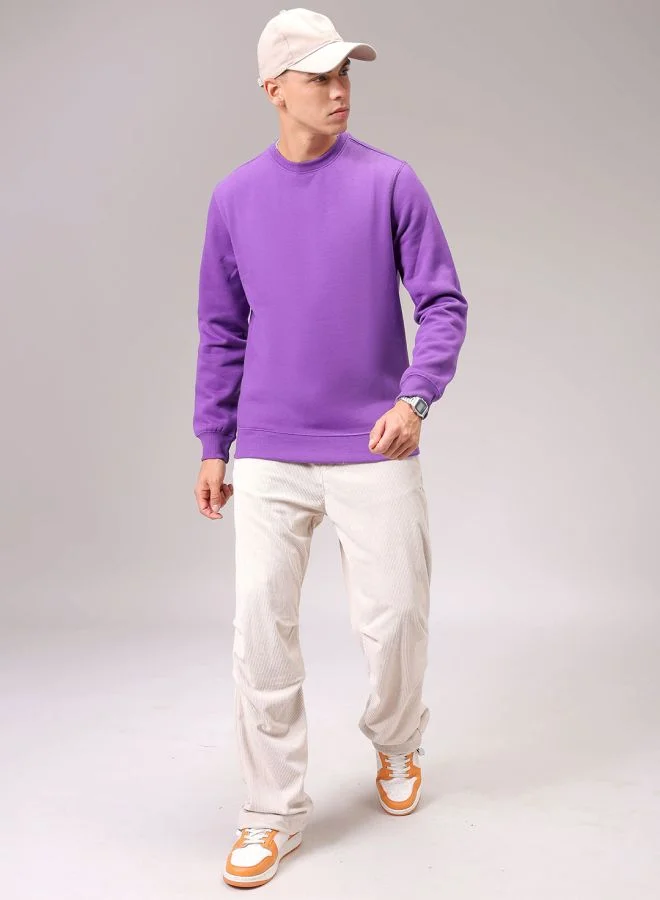 The Indian Garage Co Men Regular Fit Solid Crew Neck Overhead Sweatshirt