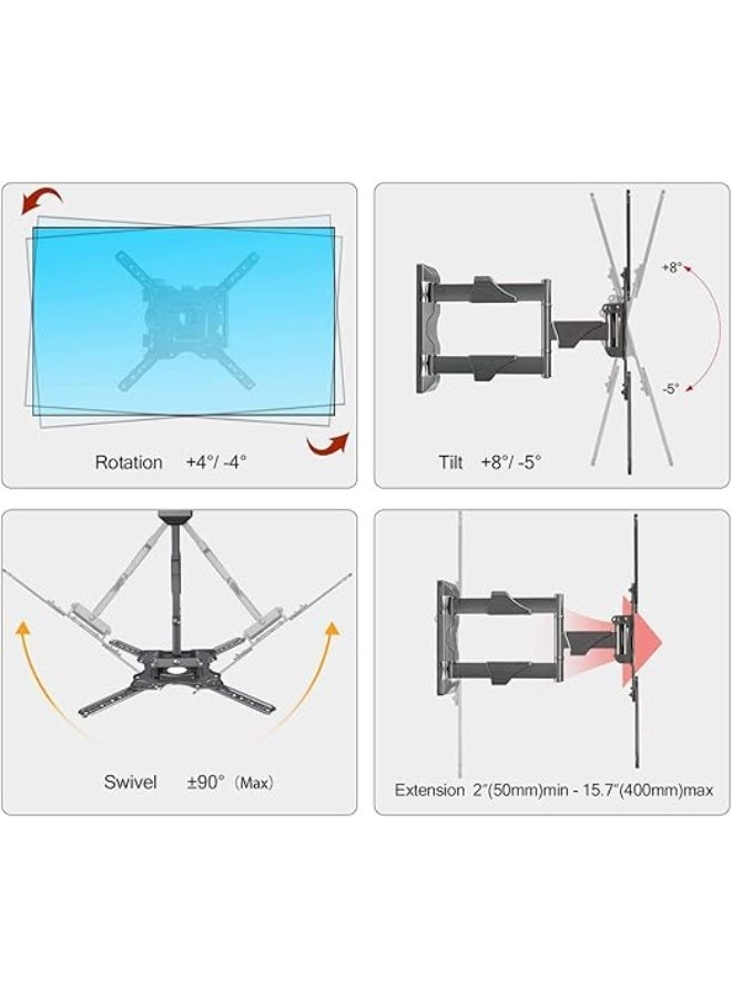 Full Motion TV Wall Mount Bracket - 6-Way Swivel & Tilt Movable Holder - Durable Corner Bracket Compatible with 32 to 55 Inch LCD/LED Screens - Image 4