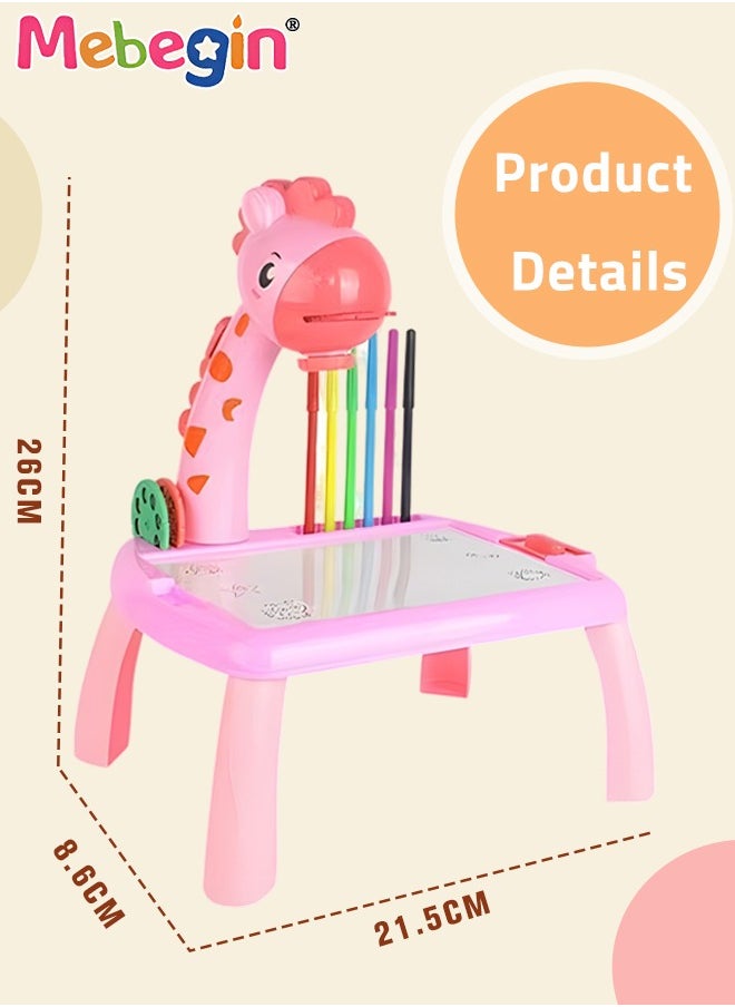MEBEGIN - Kids Projection Drawing Table with Music, Erasable Graffiti Board, Writing and Painting Set with 12 Colored Pens and 24 Projection Patterns, Drawing Supplies, Early Educational Drawing Toys, 3 AA Batteries Required(Not Included) - Image 1