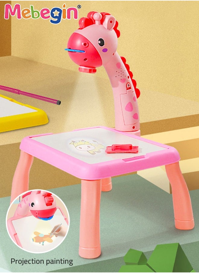 MEBEGIN - Kids Projection Drawing Table with Music, Erasable Graffiti Board, Writing and Painting Set with 12 Colored Pens and 24 Projection Patterns, Drawing Supplies, Early Educational Drawing Toys, 3 AA Batteries Required(Not Included) - Image 1