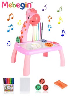 MEBEGIN Kids Projection Drawing Table with Music, Erasable Graffiti Board, Writing and Painting Set with 12 Colored Pens and 24 Projection Patterns, Drawing Supplies, Early Educational Drawing Toys, 3 AA Batteries Required(Not Included)  - Image 1