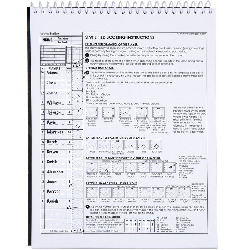 Murray Sporting Goods Baseball & Softball Scorebook - 35 Games Score Book - Score Keeping Book for Stats - Adult, Youth, Little League Baseball Softball Scorebook for Scorekeepers - Image 5