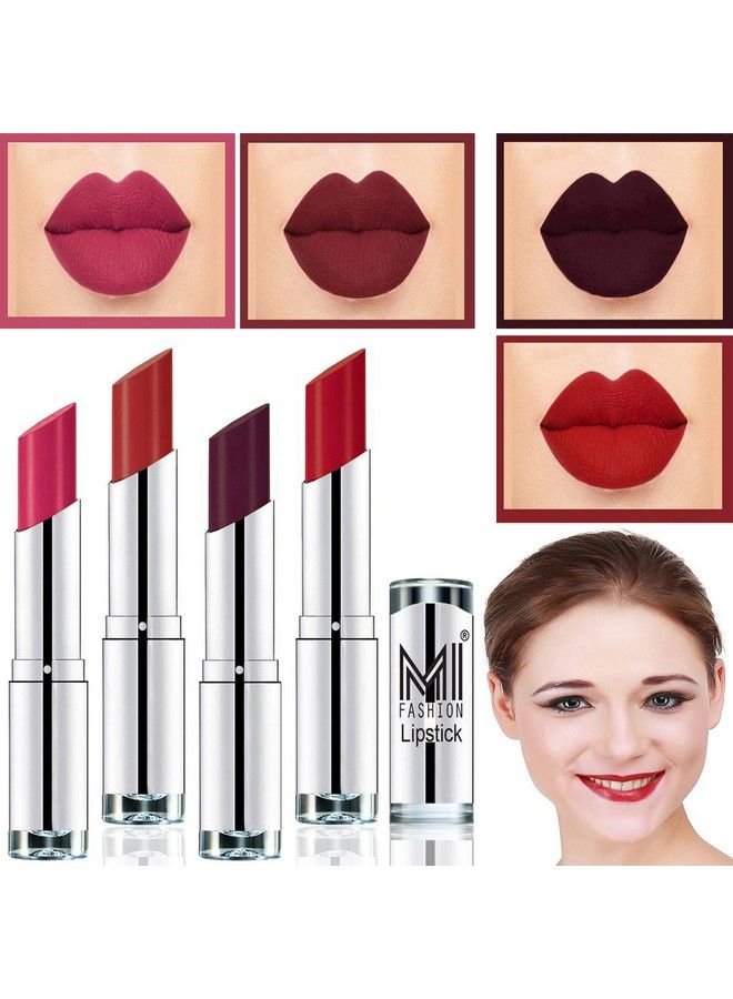 MI FASHION 4 Soft Creamy Matte Poutperfect Lipstick (Magenta Brown Sugar Maroon Rebel Romantic Red) - Image 2
