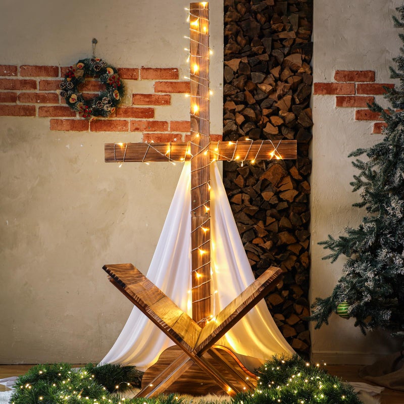 Lineshading 71 Inch Extra Large Easter Wood Cross Decoration Standing Cross Jesus Christ Catholic Crafted He Is Risen Outdoor Decor for Party Wedding Christmas Communion Church - Image 2