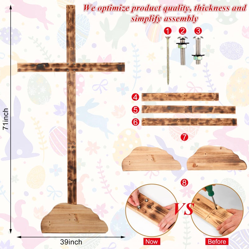 Lineshading 71 Inch Extra Large Easter Wood Cross Decoration Standing Cross Jesus Christ Catholic Crafted He Is Risen Outdoor Decor for Party Wedding Christmas Communion Church - Image 3