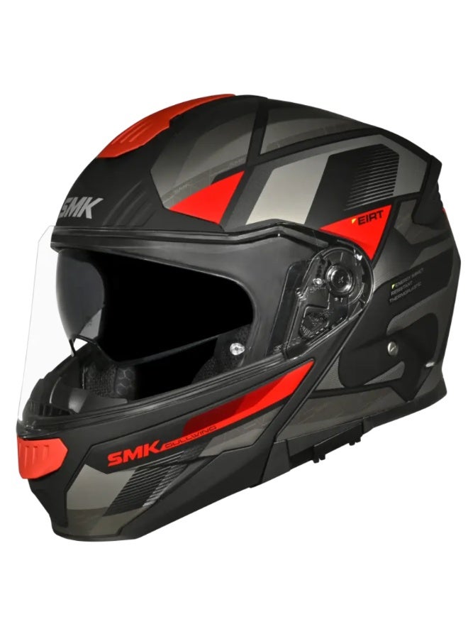 SMK Flip-Up Motorcycle Helmet with Clear Visor Venture Graphic MA263 Dual Visor Touring Helmet P/J Certified for Street & Touring Riders Black Red - Image 1