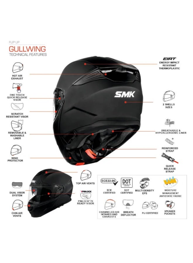 SMK Flip-Up Motorcycle Helmet with Clear Visor Venture Graphic MA263 Dual Visor Touring Helmet P/J Certified for Street & Touring Riders Black Red - Image 2