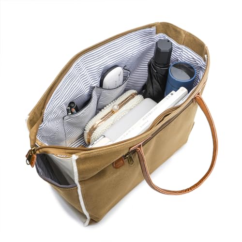 Lamyba Sel De Mer Canvas HandBag Upcycled Canvas Vegan Leather Tote Bag,Small Brown - Image 4