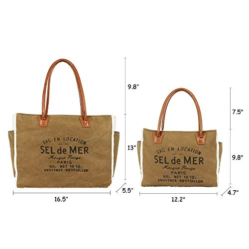 Lamyba Sel De Mer Canvas HandBag Upcycled Canvas Vegan Leather Tote Bag,Small Brown - Image 3