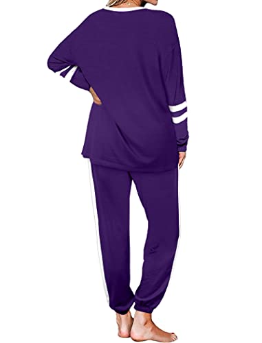 Aloodor Workout Sets for Women Athletic 2 Piece Jogger Sets Pueple S - Image 4