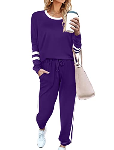 Aloodor Workout Sets for Women Athletic 2 Piece Jogger Sets Pueple S - Image 5