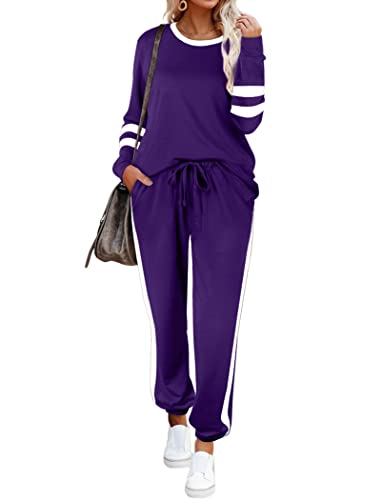 Aloodor Workout Sets for Women Athletic 2 Piece Jogger Sets Pueple S - Image 2