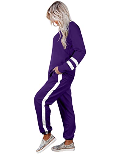 Aloodor Workout Sets for Women Athletic 2 Piece Jogger Sets Pueple S - Image 3