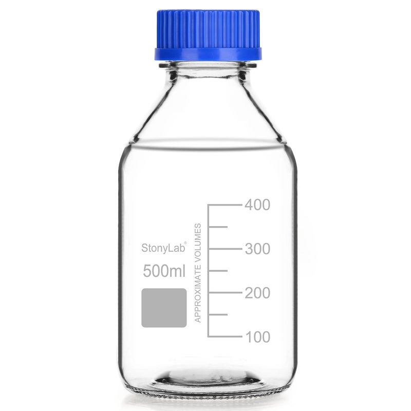 stonylab Glass Graduated Round Media Storage Bottles with GL45 Screw Cap 500 ml 1 Pack