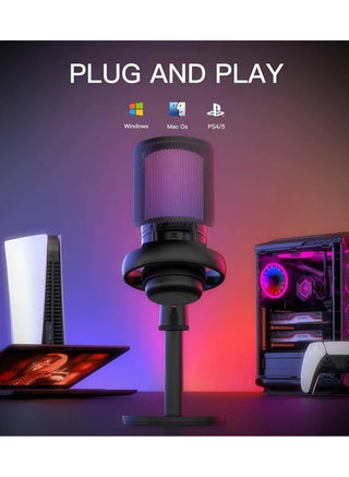 ميكروفون ألعاب للكمبيوتر الشخصي، ميكروفون USB لألعاب الكمبيوتر لجهاز Mac PS4 PS5، ميكروفون مكثف مع تحكم سريع في RGB لتسجيل بث البث المباشر ومقاطع الفيديو Twitch Snapchat Podcasts - view 2