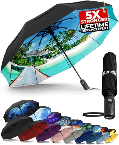 TUMELLA Strongest Windproof Travel Umbrella (Compact, Superior & Beautiful), Small Strong but Light Portable and Automatic Folding Rain Umbrella, Durable Premium Grip, Fits Car and Backpack - Image 1
